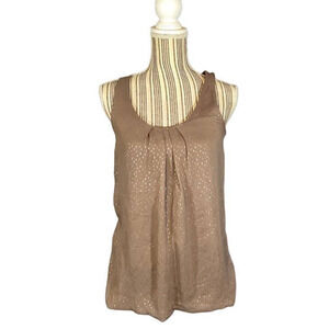 Express Women’s Brown Dotted Ruched Scoop Neck Sleeveless Blouse Top Size Small
